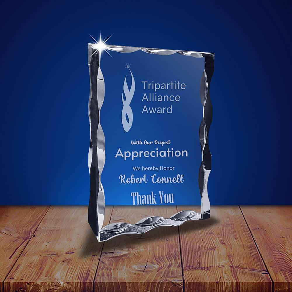 3D Crystal award notched rectangle